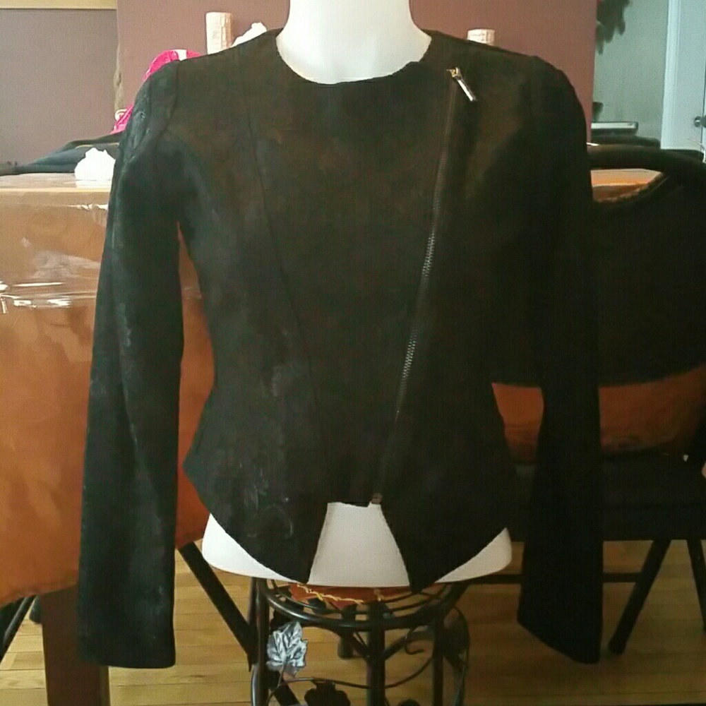 Kardashian Kollection Black Asymmetric Zip Lace Jacket
